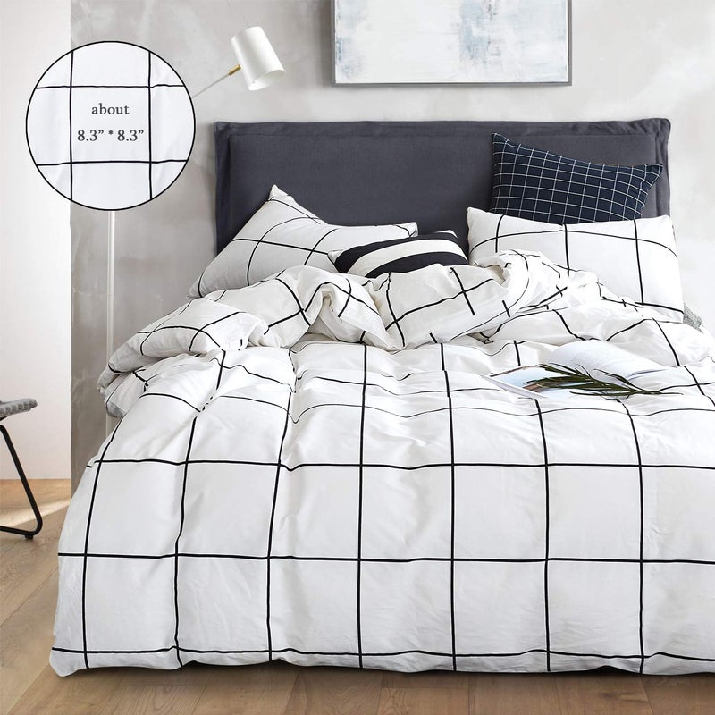 Houseri Plaid Black and White Comforter Set Queen Buffalo Checkered Bedding Comforters Queen Size for Teen Boys Girls Preppy White Grid Queen Soft Dorm Comforter Women Men Gingham Bedding Sets Queen - Image 2